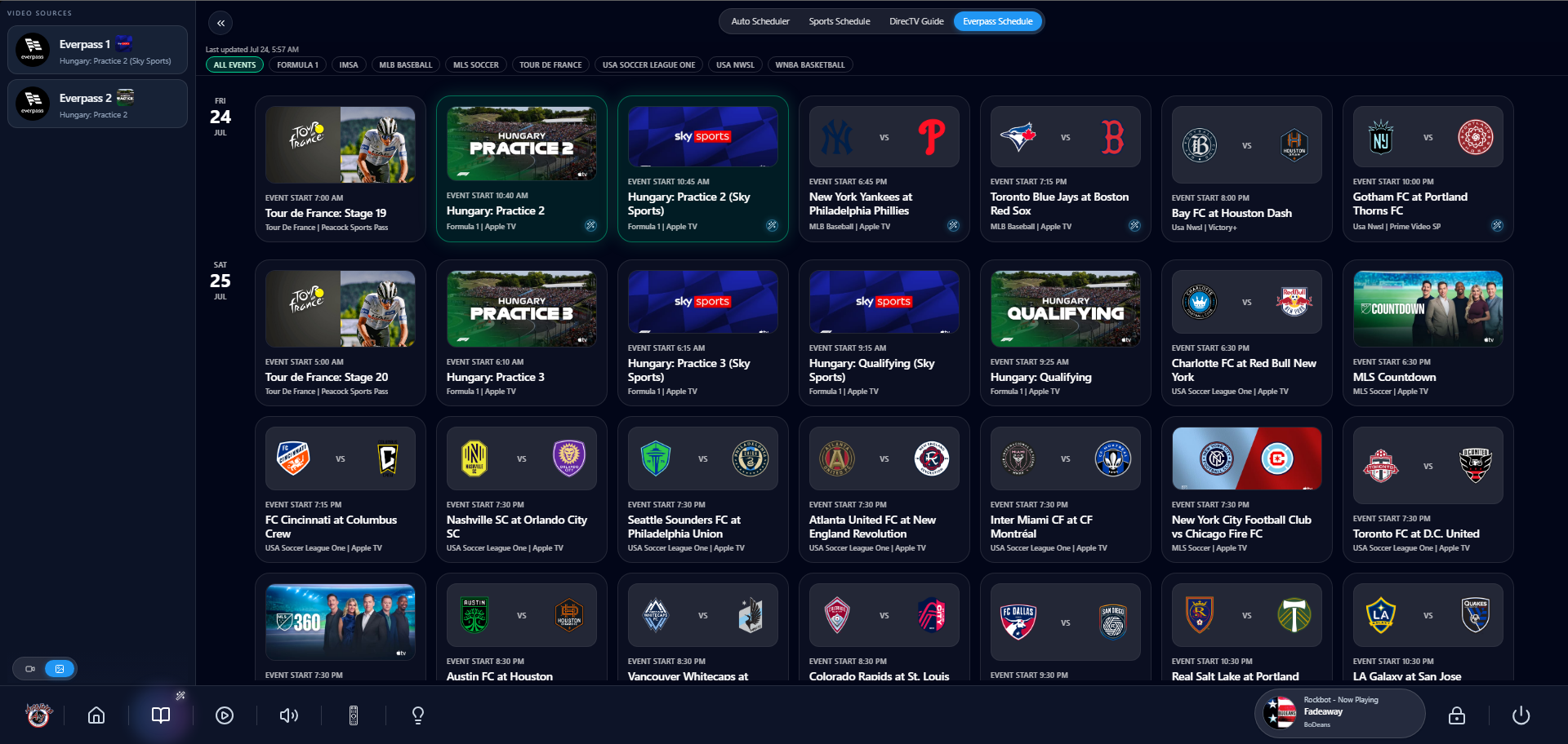 MatriQ EverPass commercial sports schedule view
